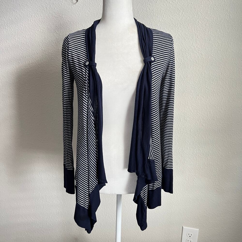 Splendid Navy Blue Stripe Open Front Cardigan Women's Small Sweater Waterfall